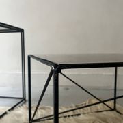 Isosceles coffee table in wire metal and black smoked glass, Max Sauze design 1970