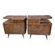 Pair of Asymmetrical Mid-Century  Walnut Nightstands with Brass Details