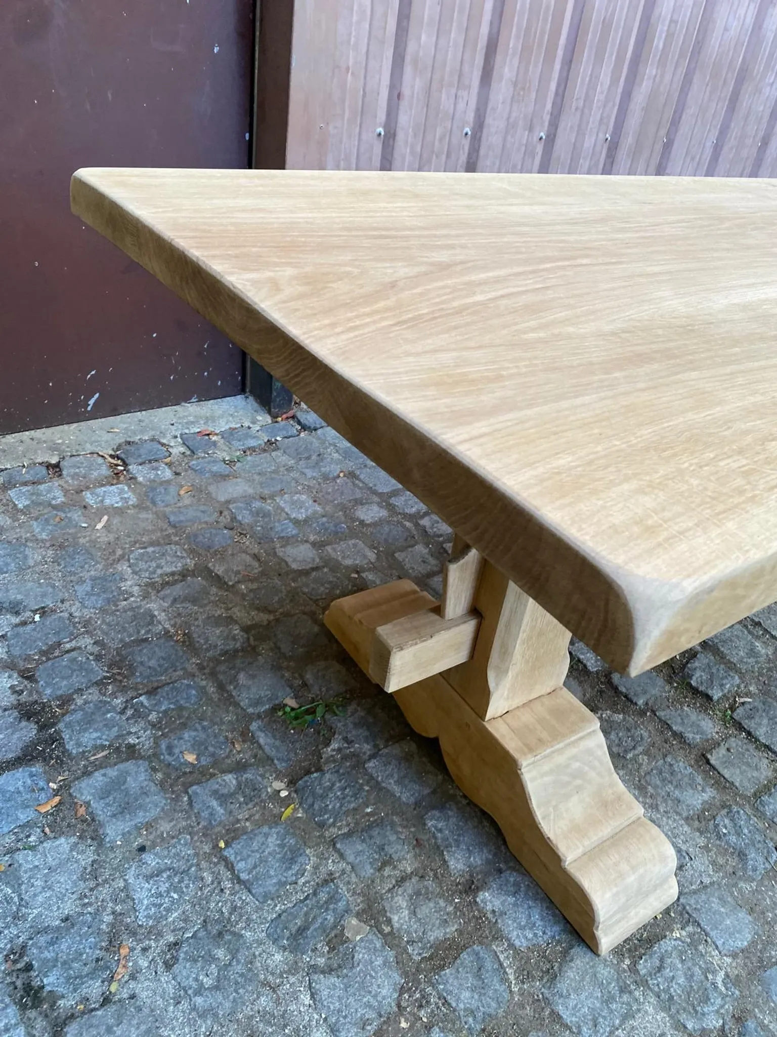 Large stripped monastery table in raw solid oak 225cm 1970
