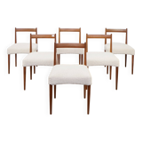 Ensemble de 6 chaises en teck avec nouveau tissu bouclé