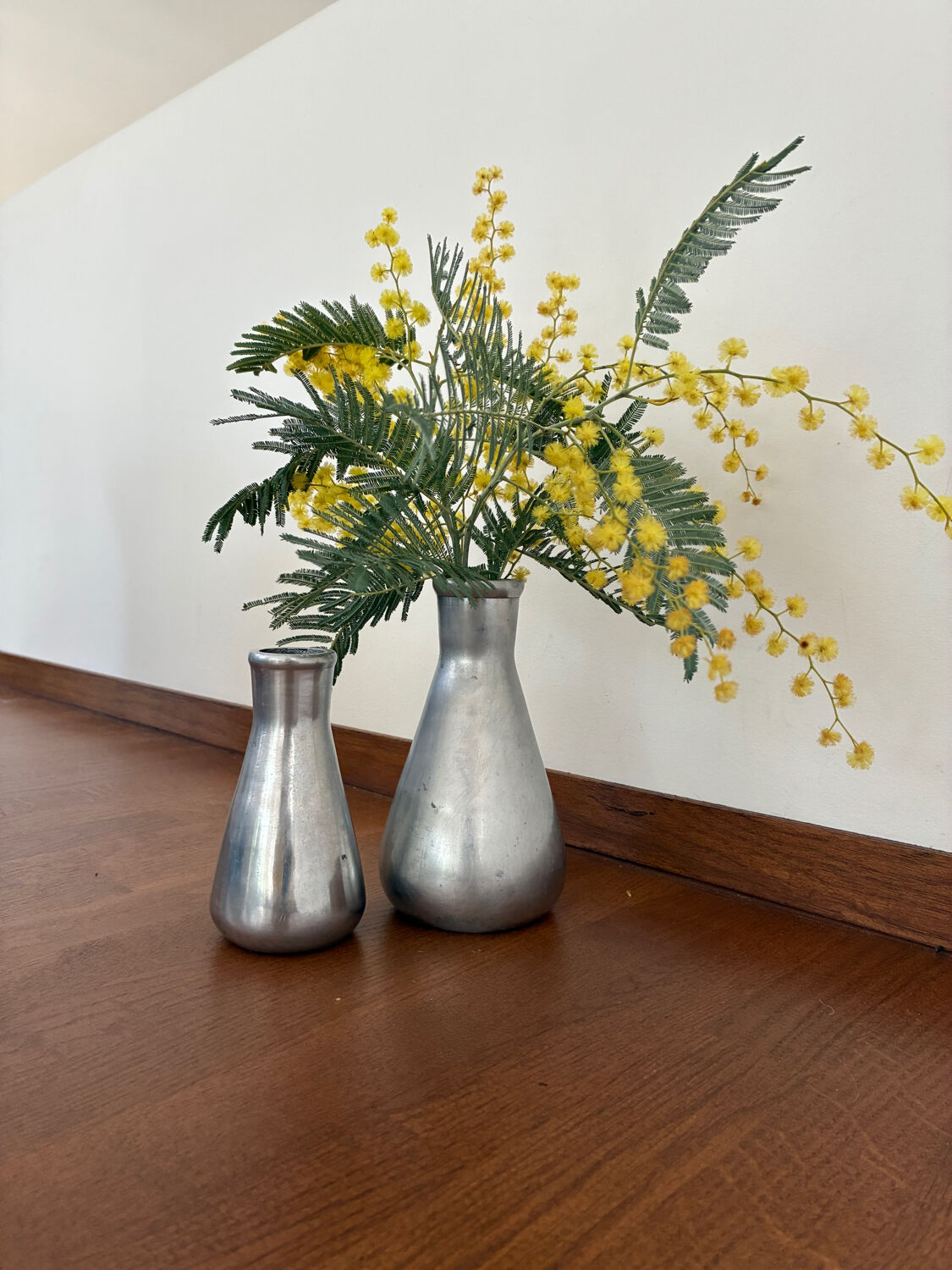 Vintage pair of chrome vases from the 1970s.