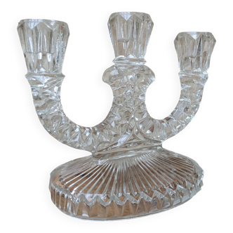 Antique molded glass candle holder for 3 taper candles