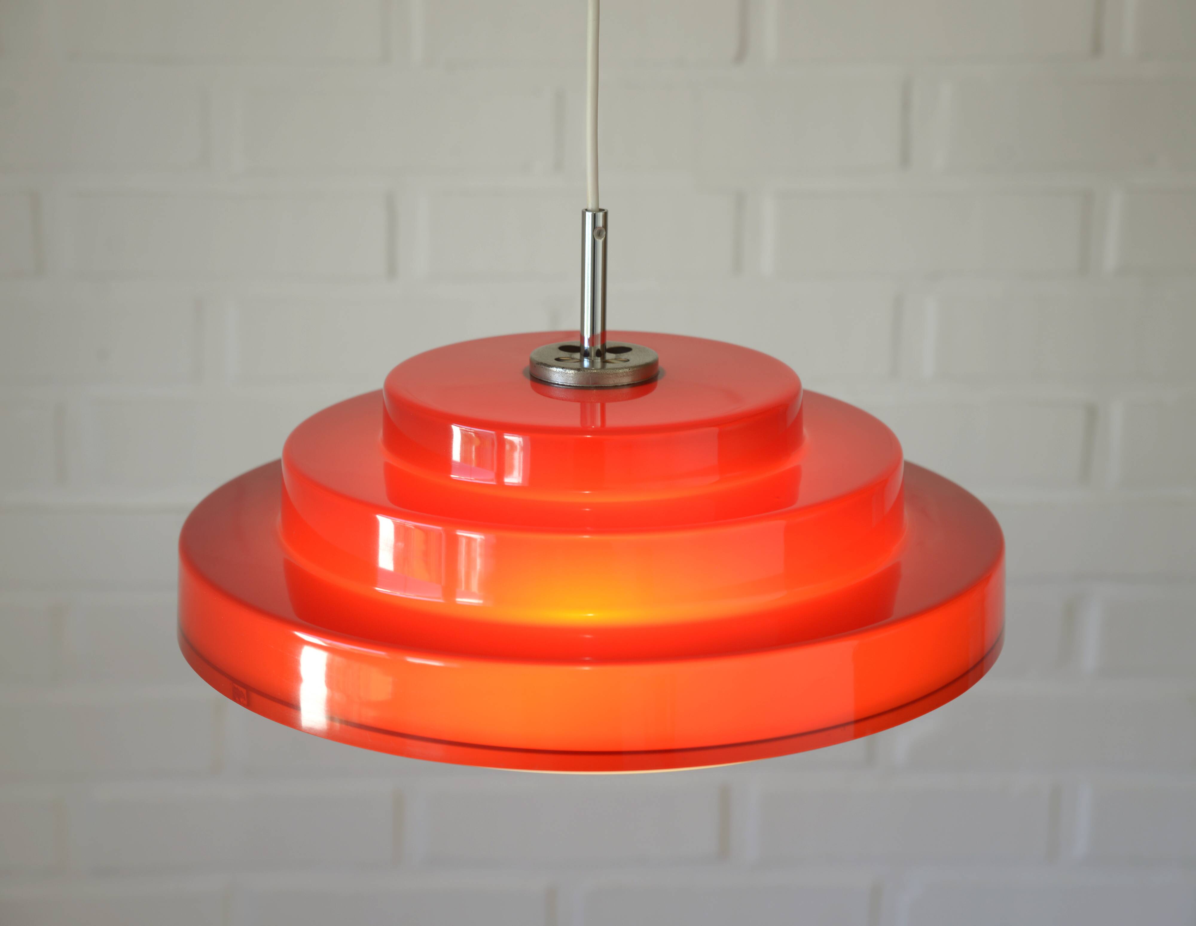 Vintage Scandinavian Design Hanging Lamp / Red Plastic Pendant Light 1970's