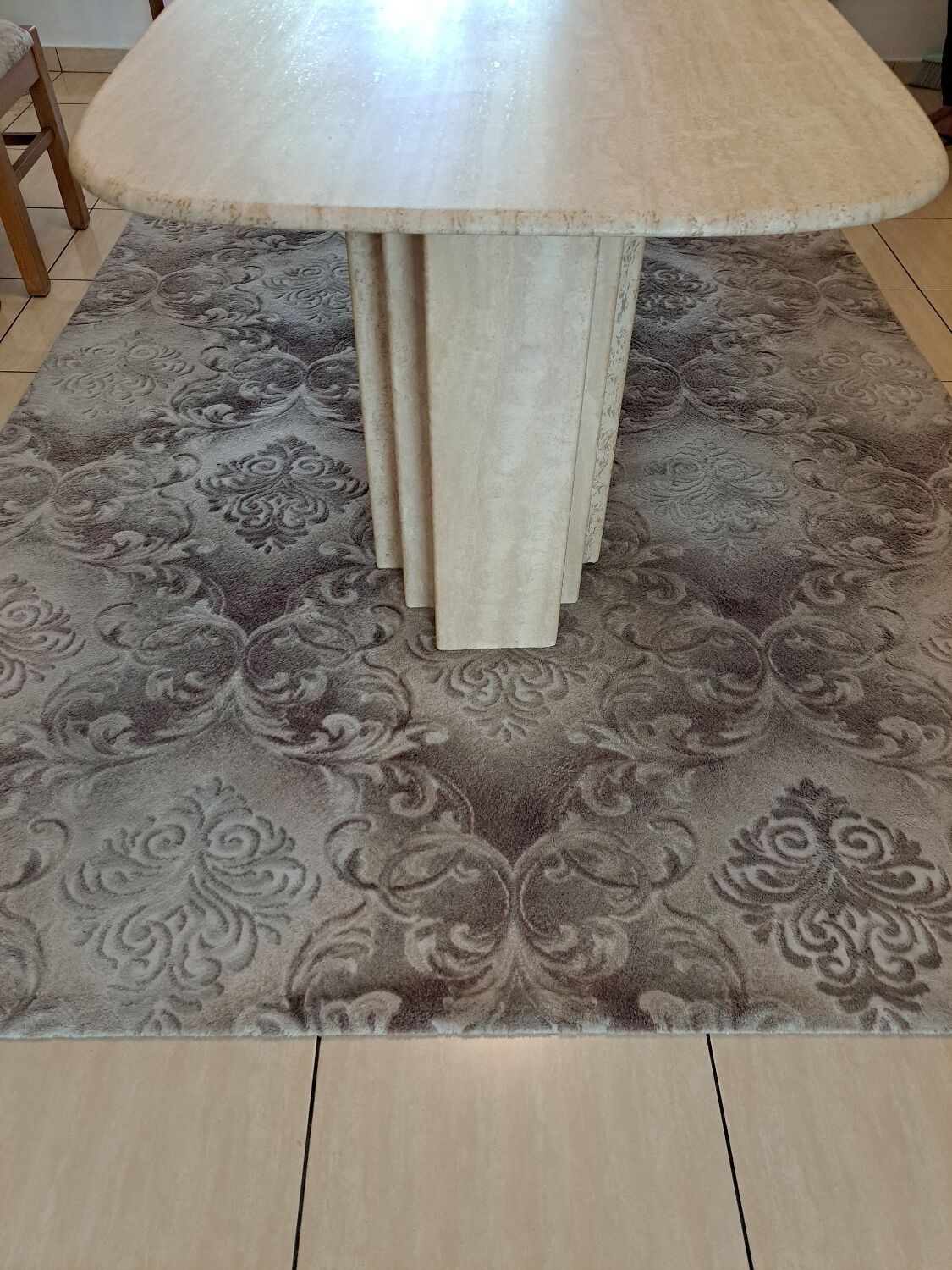 Travertine dining table.