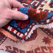 Old turkish kazak rug 129x91 cm vintage tribal carpet, red and blue large