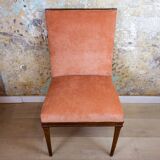 Spanish Chair in Walnut with Velvet Pink Seat, 1940s