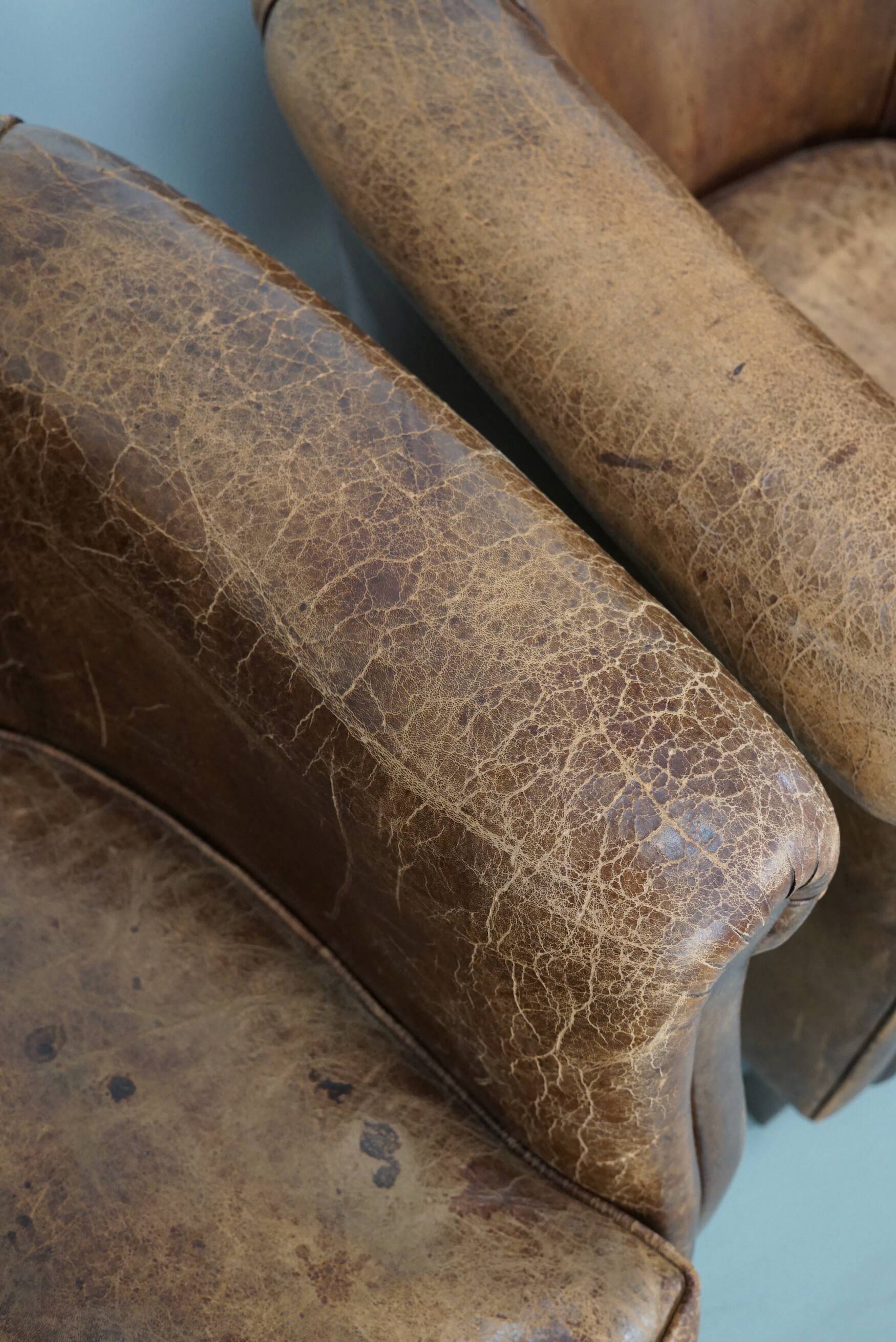 Vintage Dutch cognac coloured leather club chair, set of 2