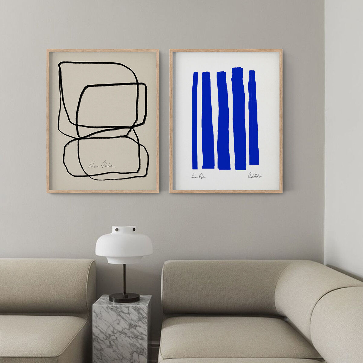 Pair of giclee prints, abstract wall art set of two, 50x70cm