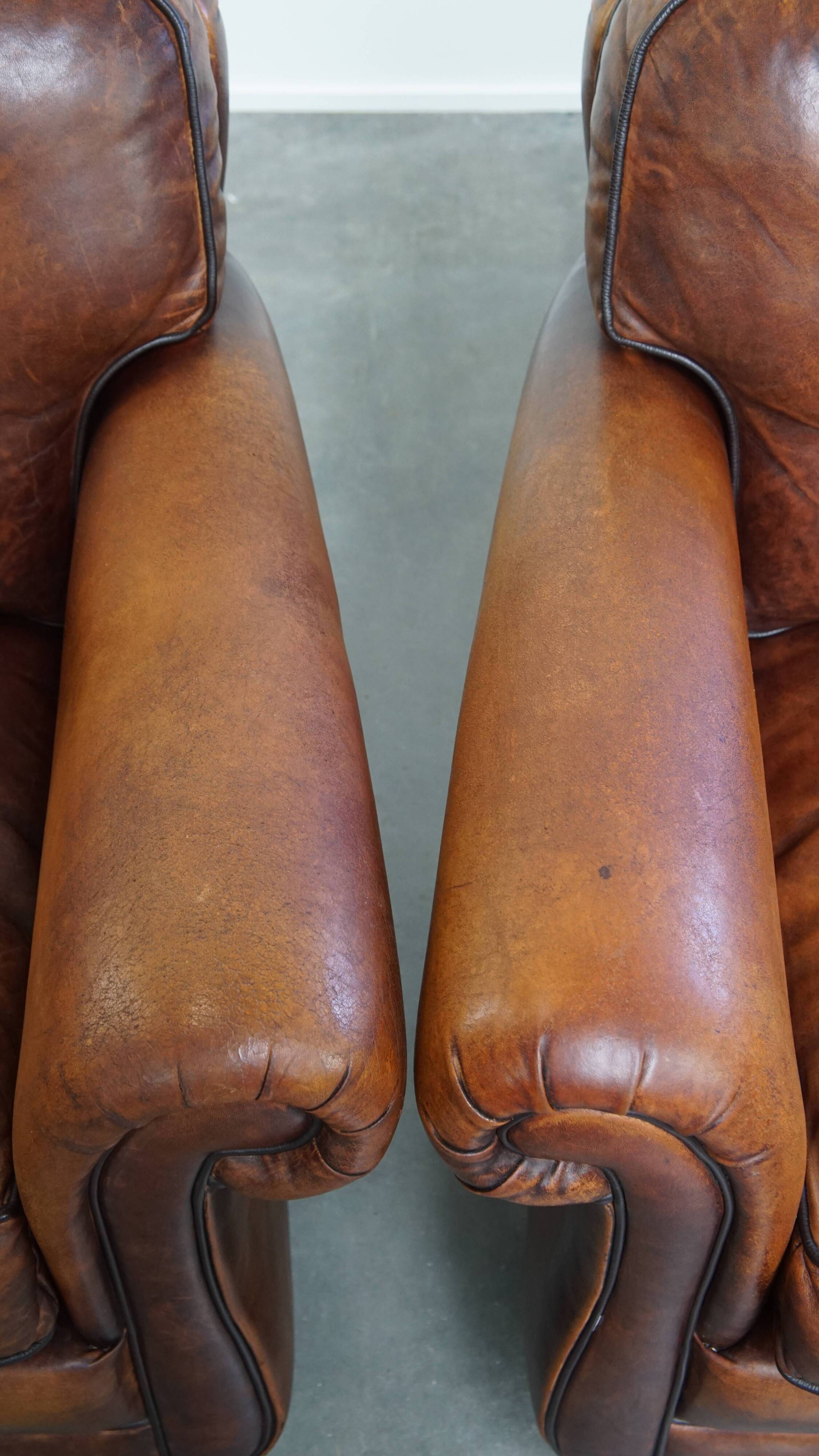 Set of 2 sheepskin leather armchair in English style