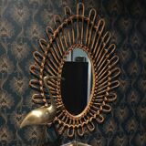 Vintage peacock rattan mirror 47x65cm