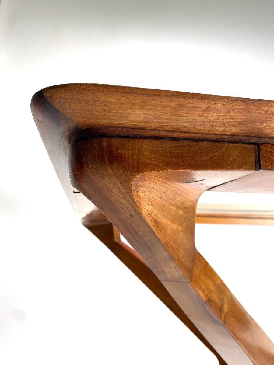Vintage Italian Table in Wood and Brass by Turin School, 1950s