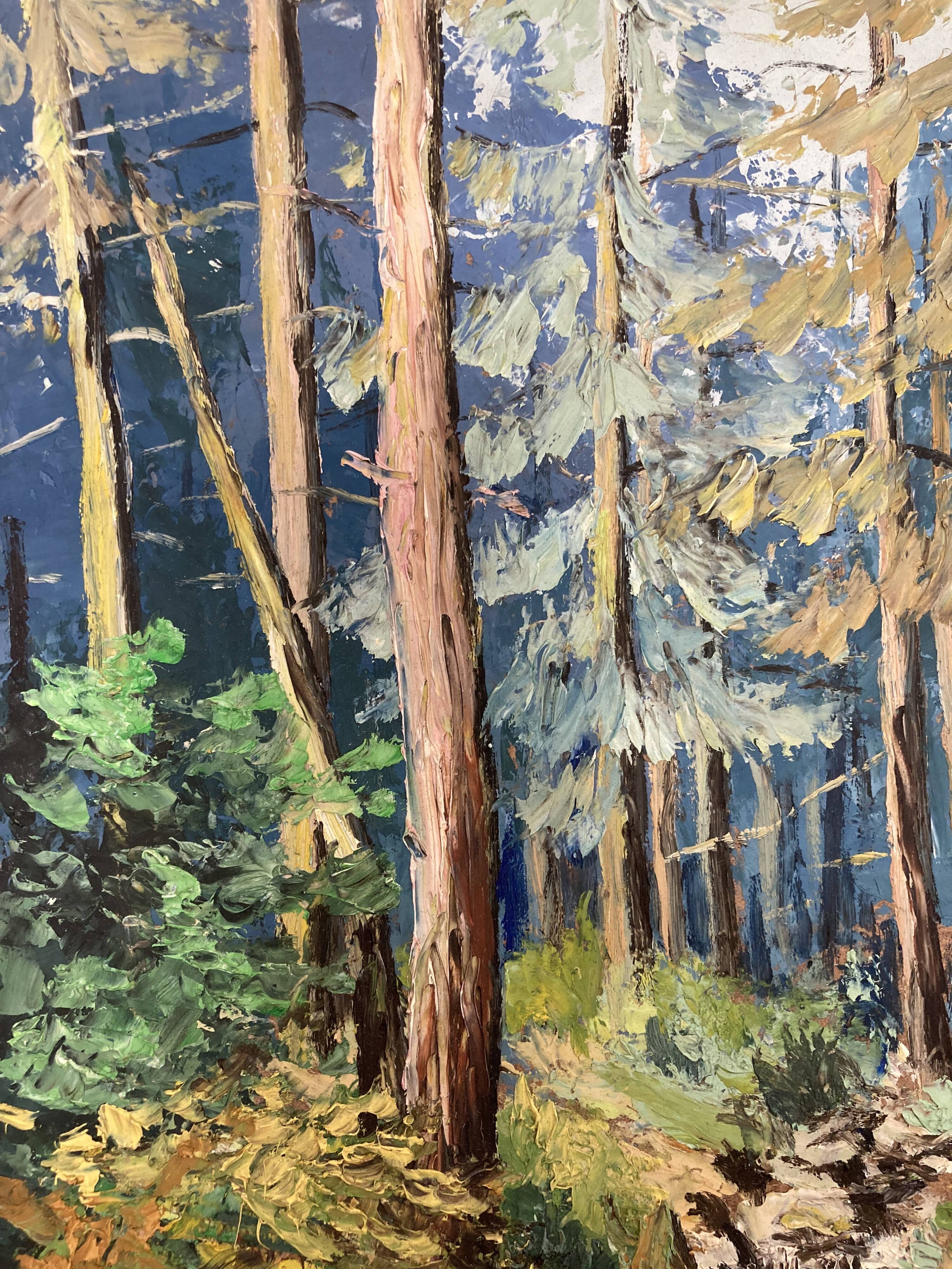 Huile sur panneau forêt vintage