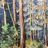 Huile sur panneau forêt vintage