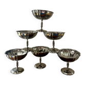Vintage set of 6 finely engraved stainless steel bowls.