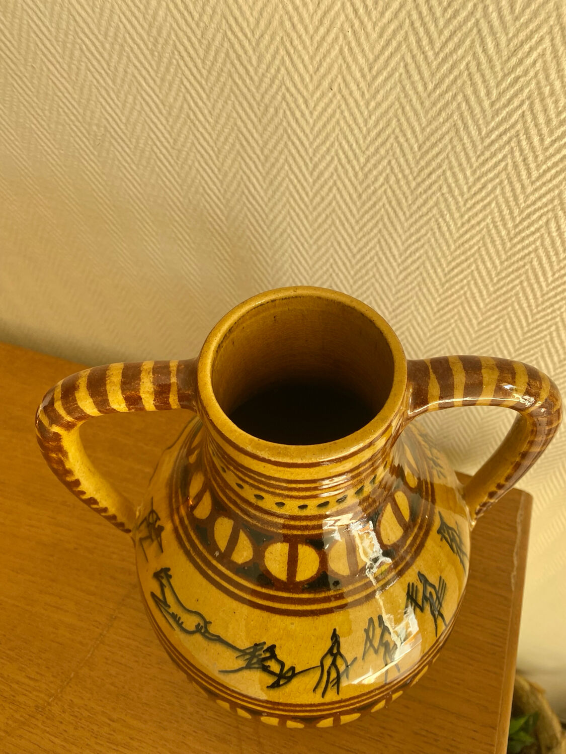 Large vintage ethnic vase with tribal decor