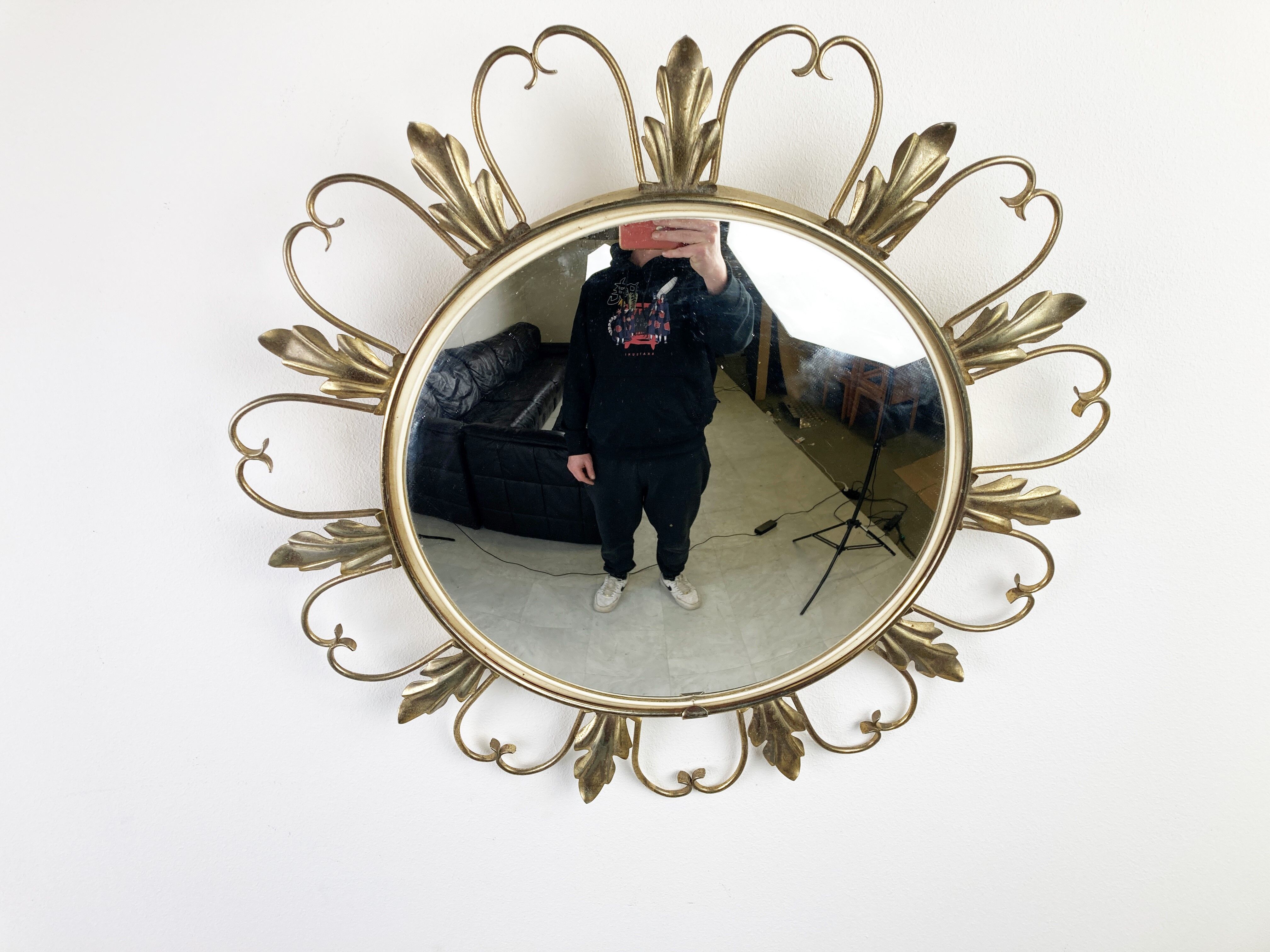 Vintage brass sunburst mirror 46cm