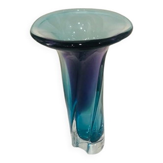 Vase kosta boda en verre violet bleu vert et transparent