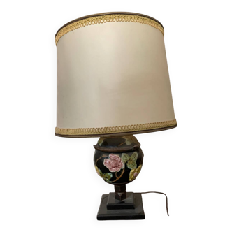 Antique painted ceramic lamp with lampshade