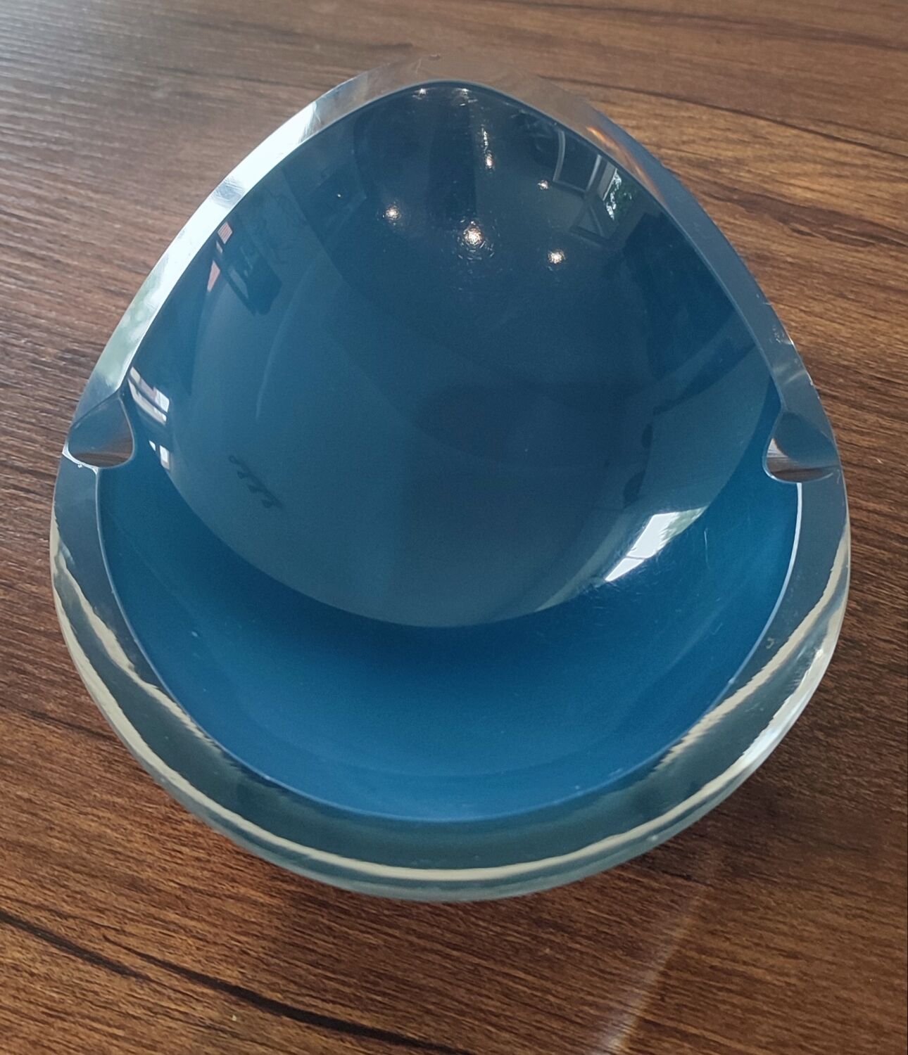 Signed art glass ashtray or bowl – vintage blue design
