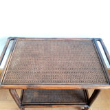 Rattan and canning rolling trolley 1970