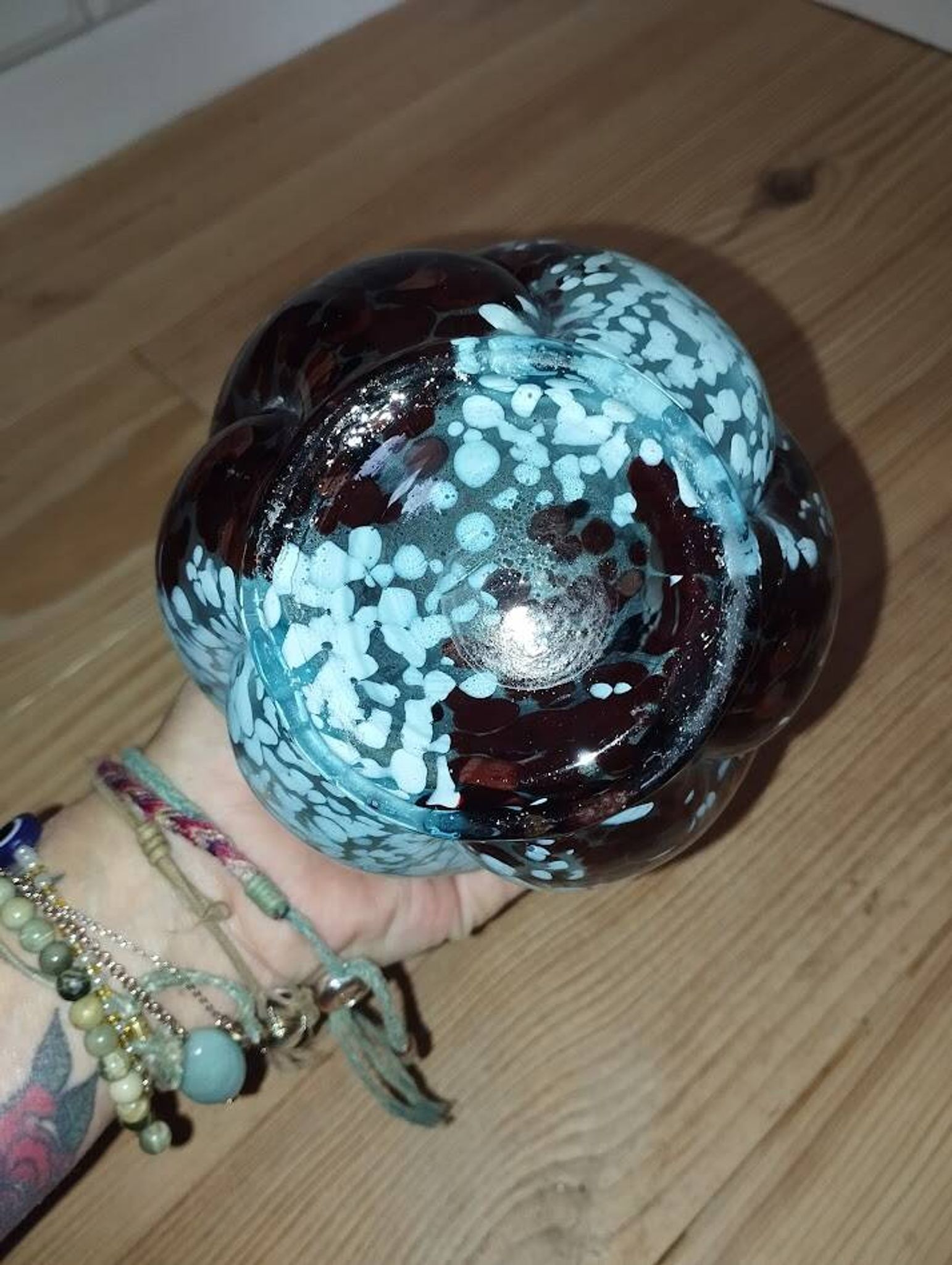 Artistic blown glass vase, speckled decoration, 1960s–70s