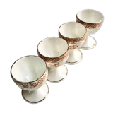 Suite of 4 old porcelain cockroaches decorated with sepia-printed leaves