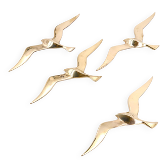 Brass flying birds, wall decorations, 70s