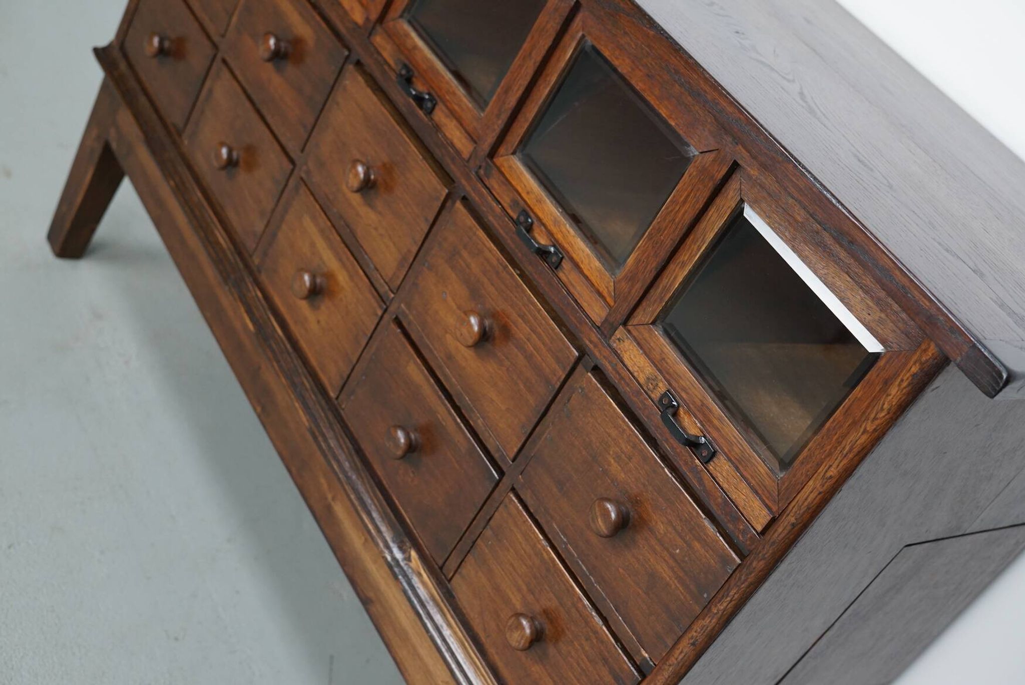 Antique German Oak Haberdashery Shop Cabinet, 1920/30s