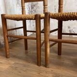 4 chaises Art Populaire en bois et paille