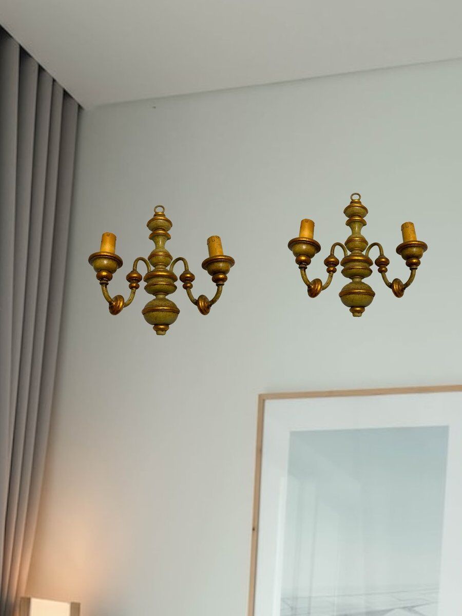 Italian Wooden Sconces, 1970s, Set of 2