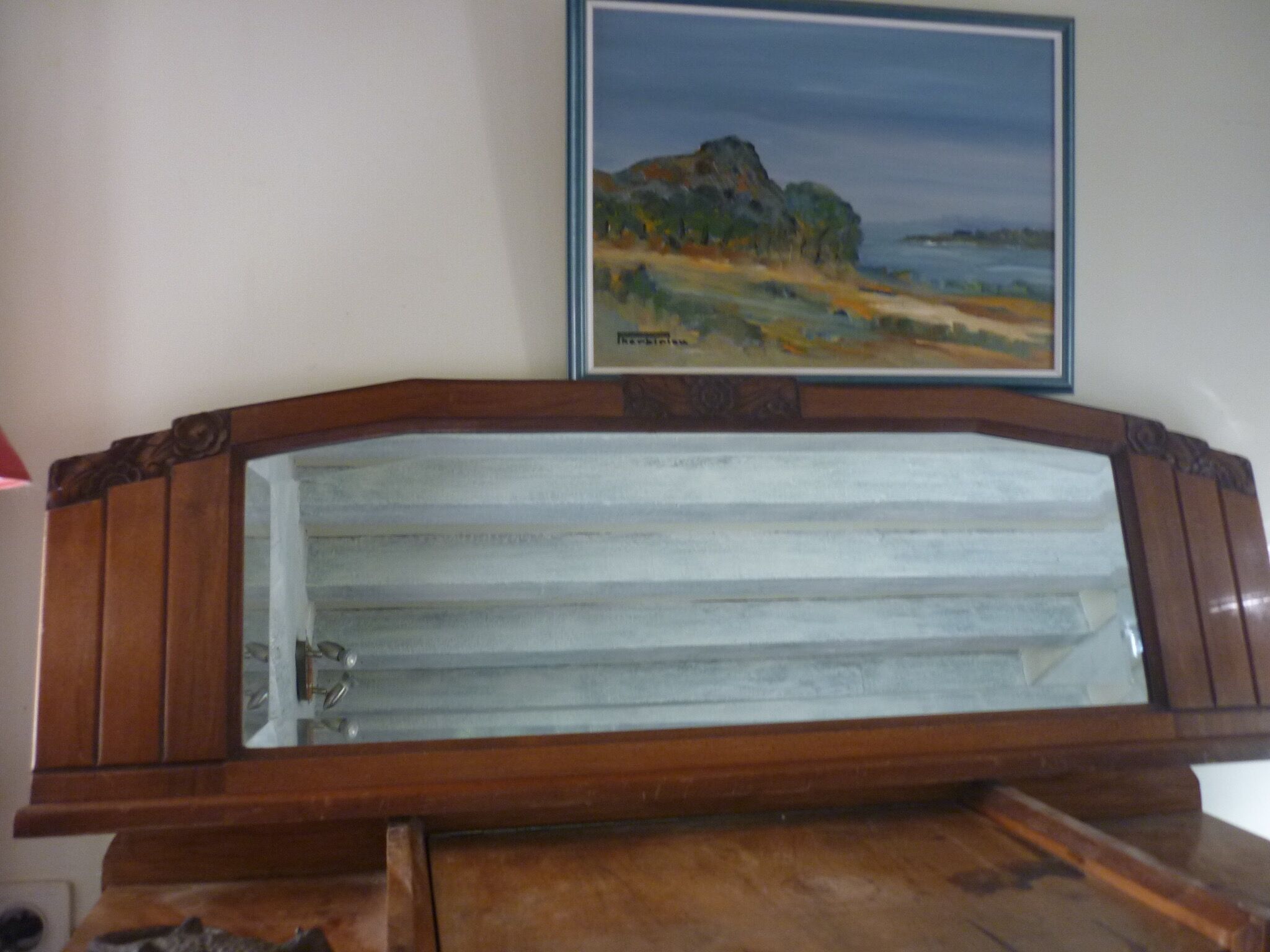 Low mirror in a carved wooden art-deco 1930 112x36cm