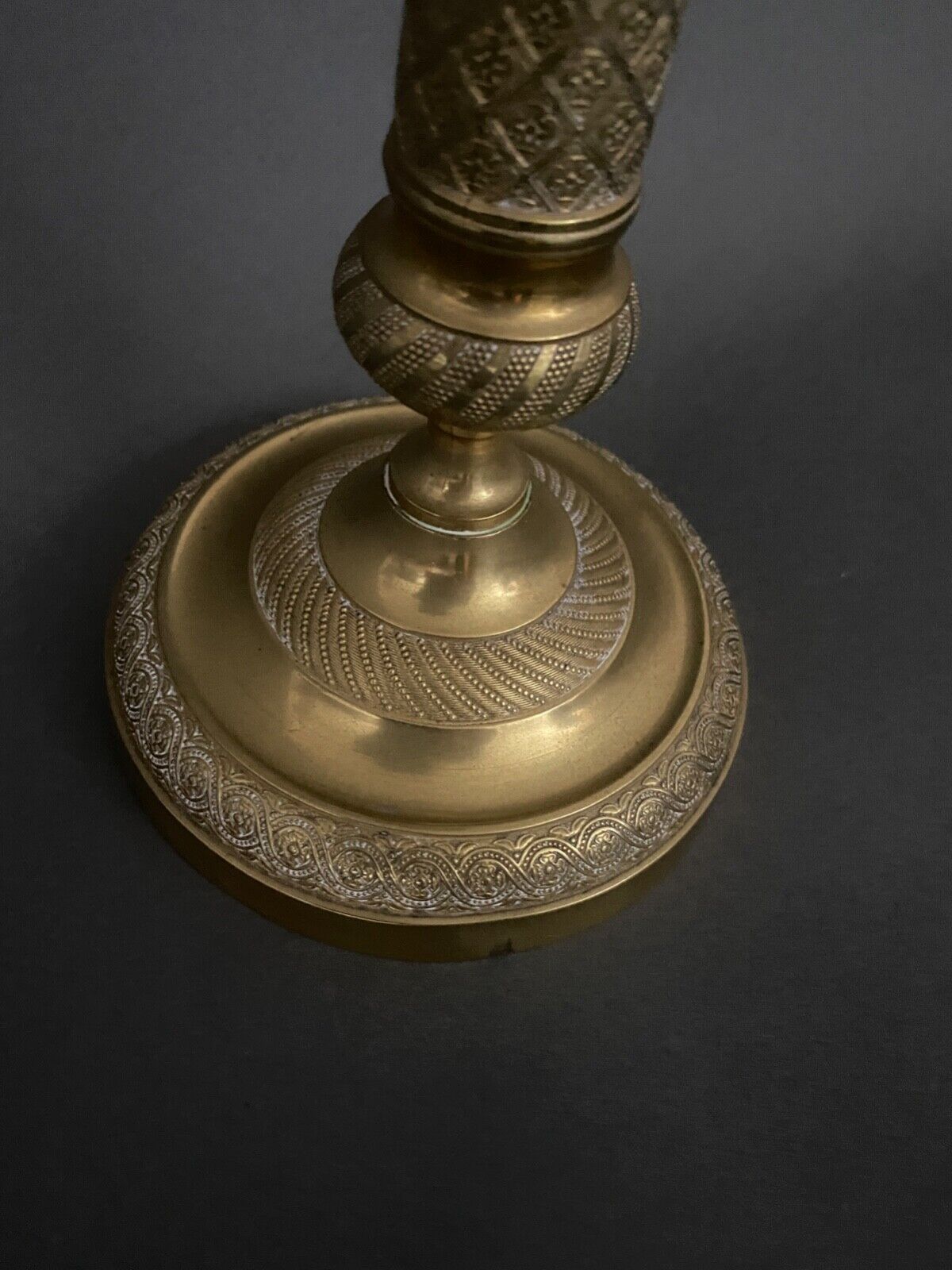 Pair of candlesticks gilded bronze chiseled guilloché first part of the nineteenth