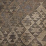 Brown & Khaki Geometric Kilim Rug, Handwoven Wool Carpet 302 x 239 cm
