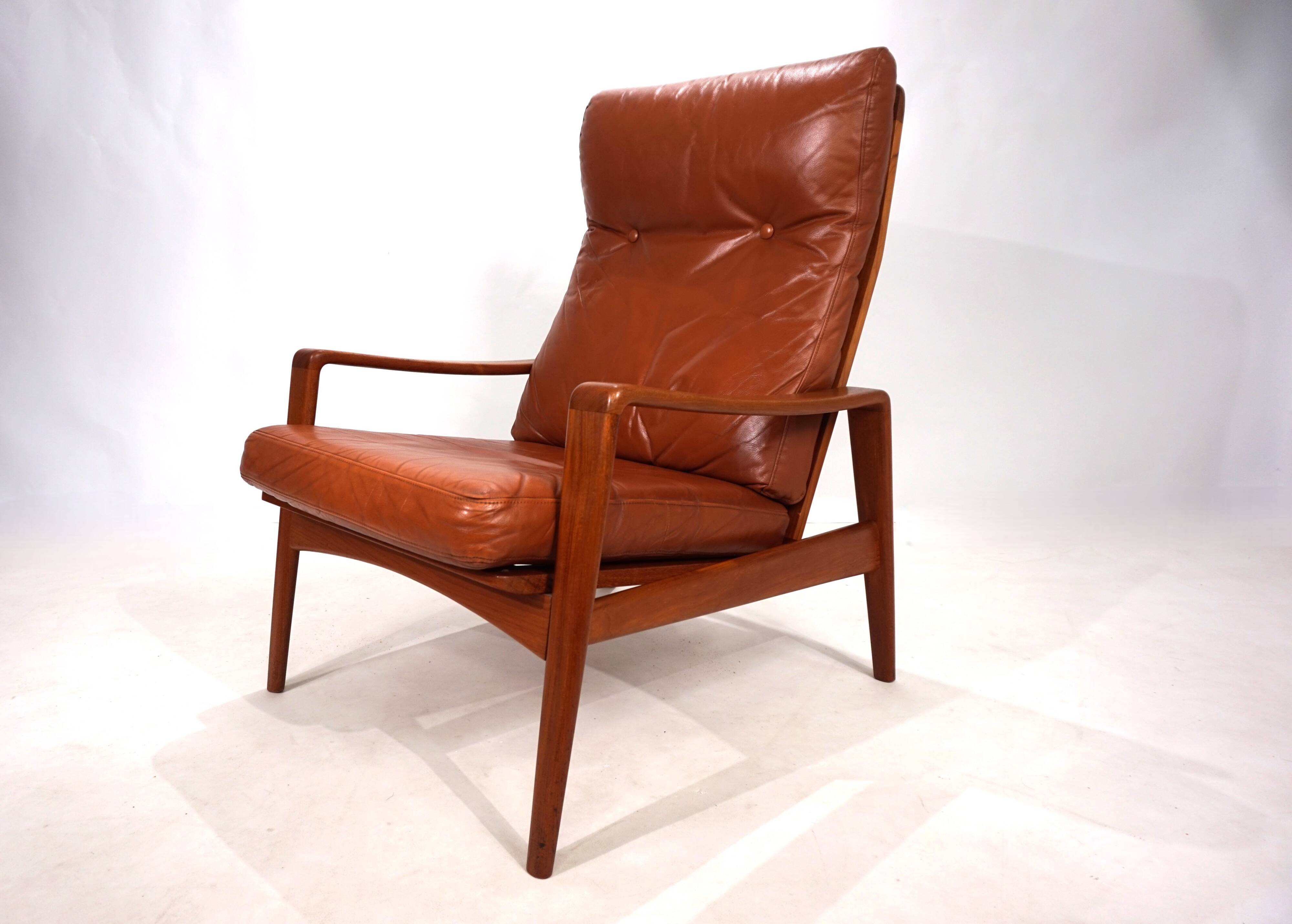 Fauteuil en cuir teck Komfort par Arne Wahl Iversen, 1960