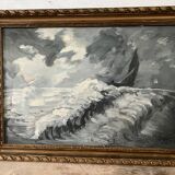 Framed marine study painting signed 1920