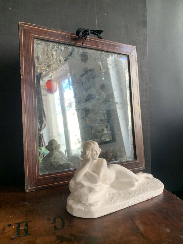 Miroir ancien au mercure en bois, fin 19e siècle