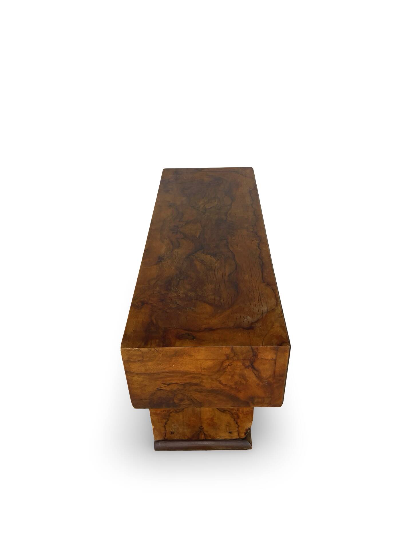 Italian burl walnut art deco console table, 1930s.