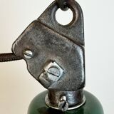 Industrial green enamel factory lamp with cast iron top, 1960s