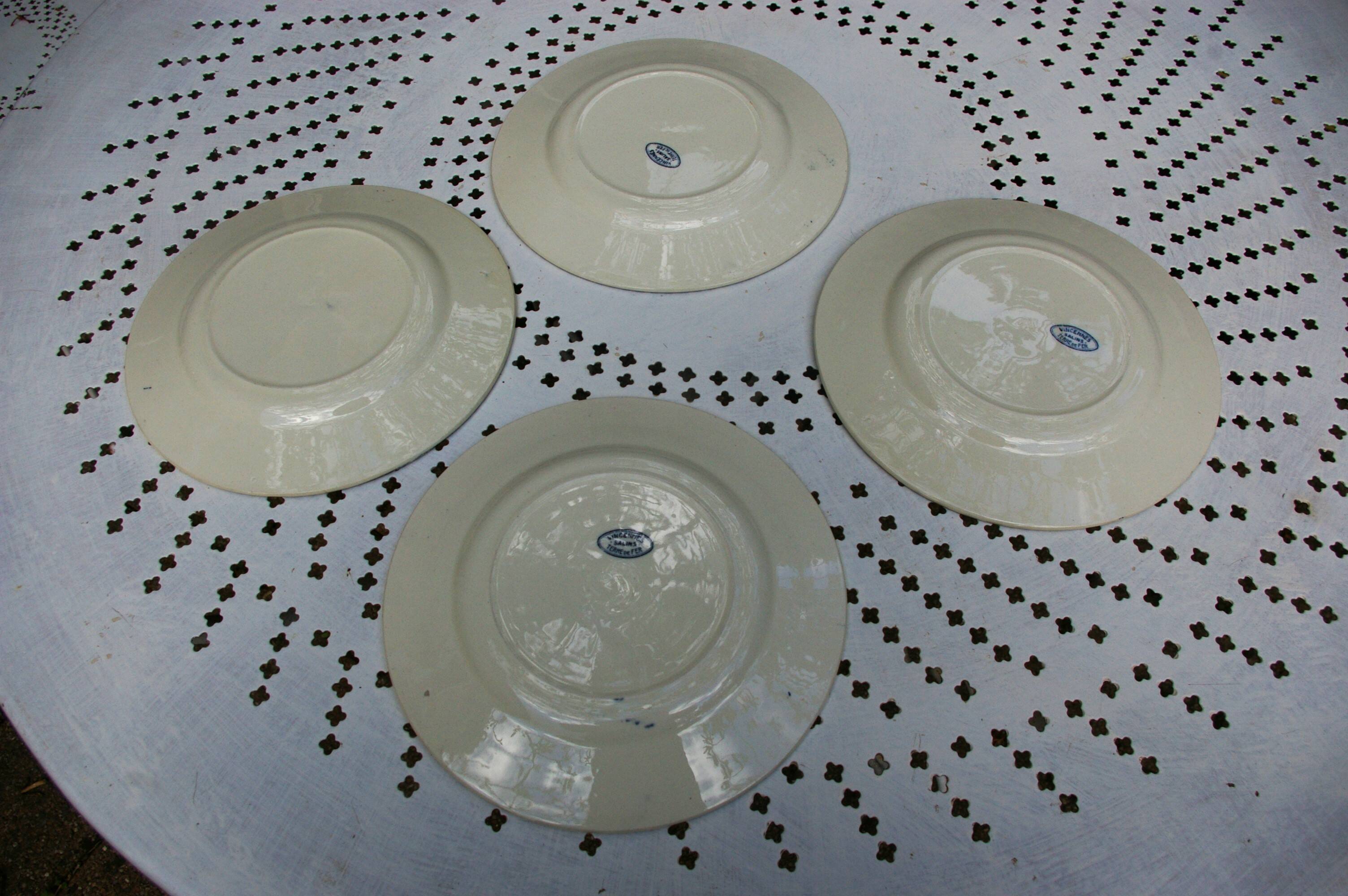 Set of 4 Salins earthenware plates, Vincennes model - Diam. 21.5cm