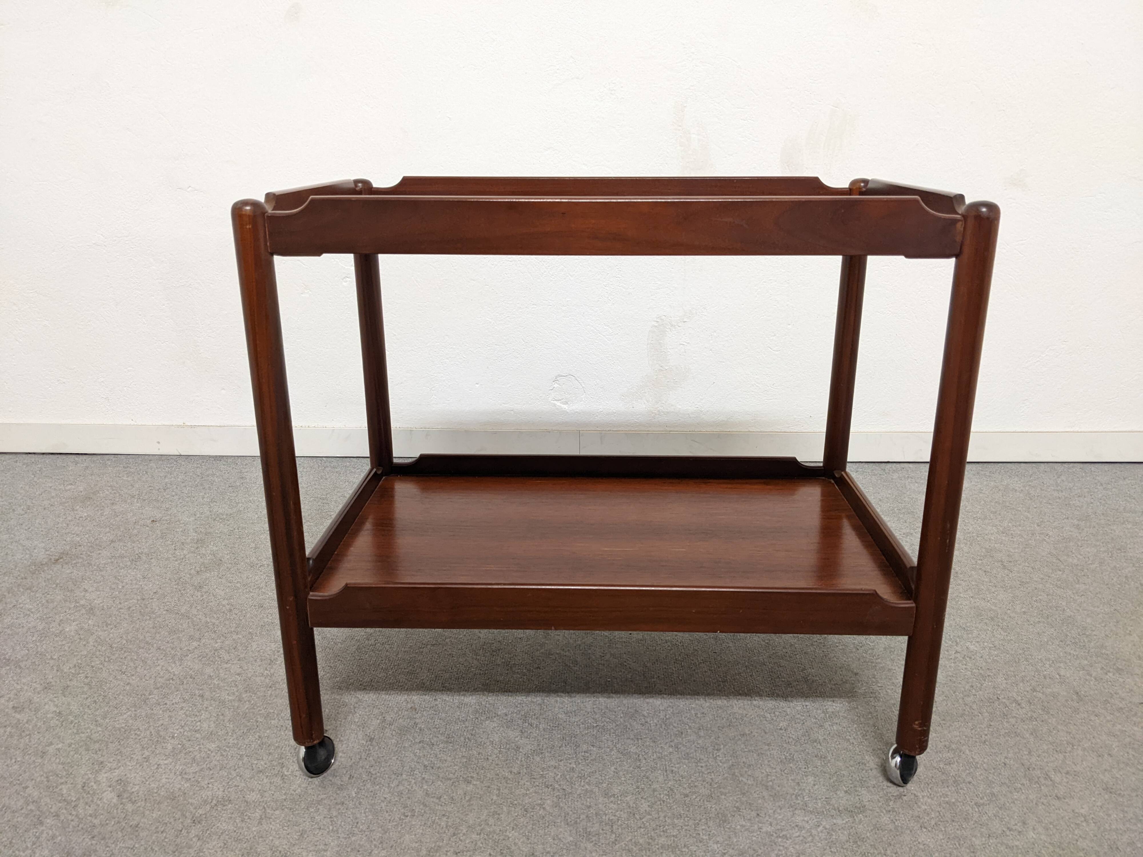 Rosewood serving table on wheels by Opal Möbel from the 60s/70s