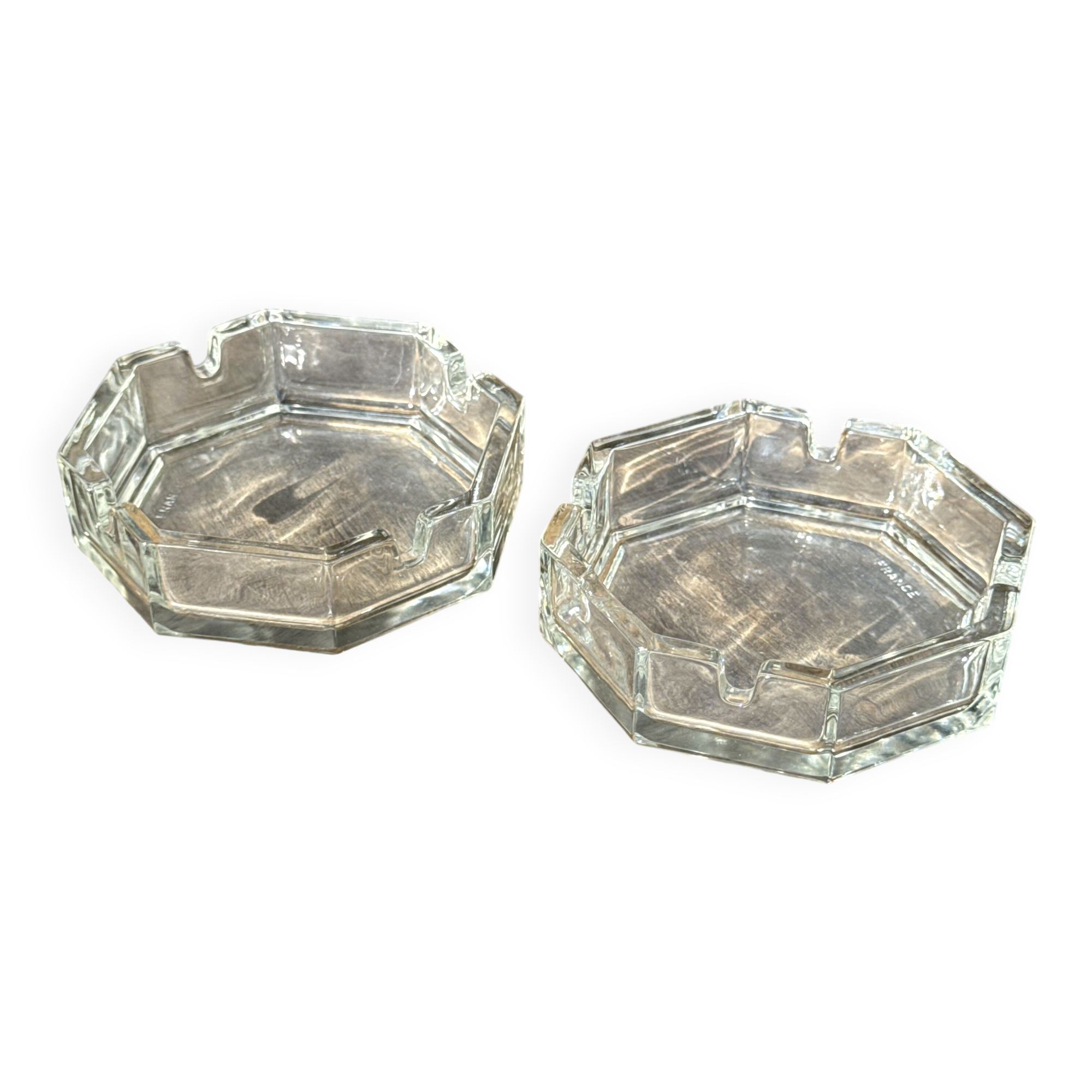 Set of 2 vintage octagonal glass ashtrays D11 H3.5