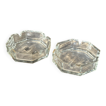 Set of 2 vintage octagonal glass ashtrays D11 H3.5