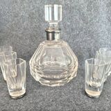 Antique liqueur set, decanter and 6 thick cut crystal glasses