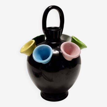 Vase tulipe vintage en céramique laquée noire attribuable à Pucci Umbertide, Italie