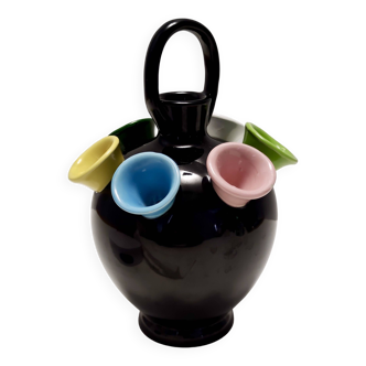 Vase tulipe vintage en céramique laquée noire attribuable à Pucci Umbertide, Italie