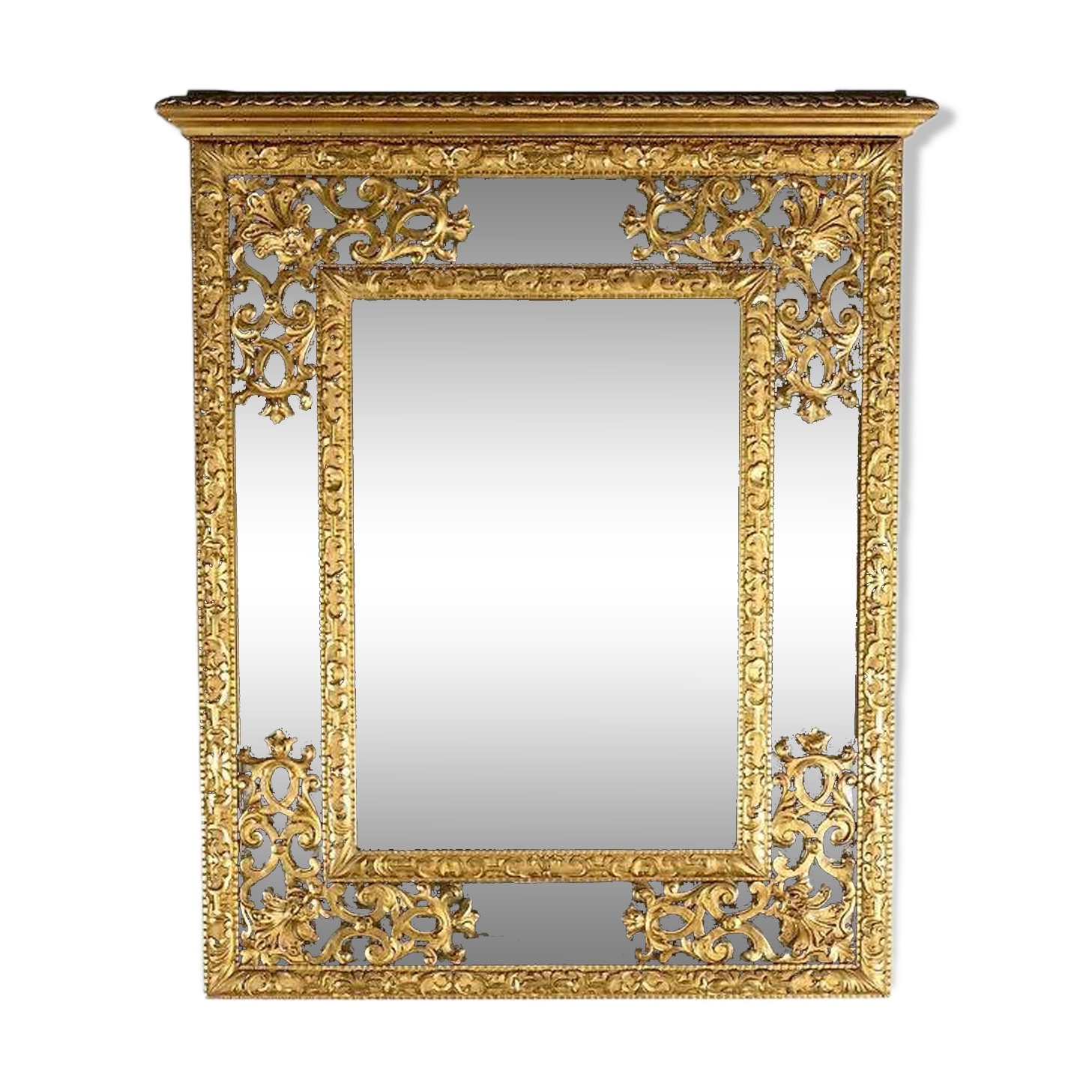 Gilded Wood Glazing Bead Mirror, Napoleon III Period – Mid 19th Century