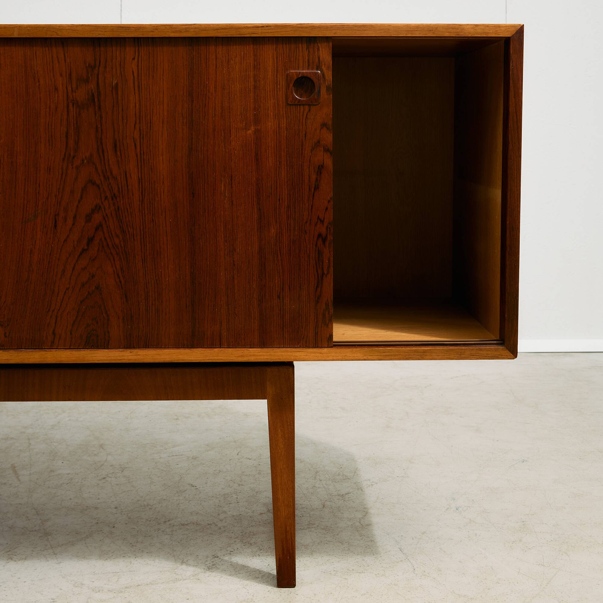 Rosewood and Teak Low Sideboard with Sliding Doors, 1960s