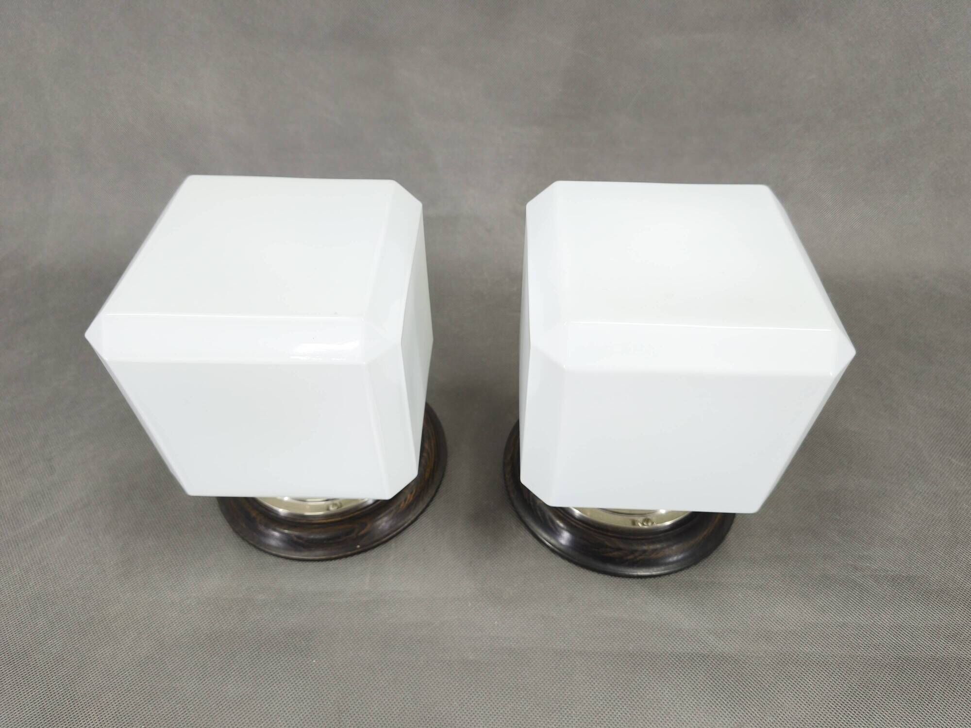 Pair of Art Deco Nickel Wall Lights with Milky Glass, 1930s