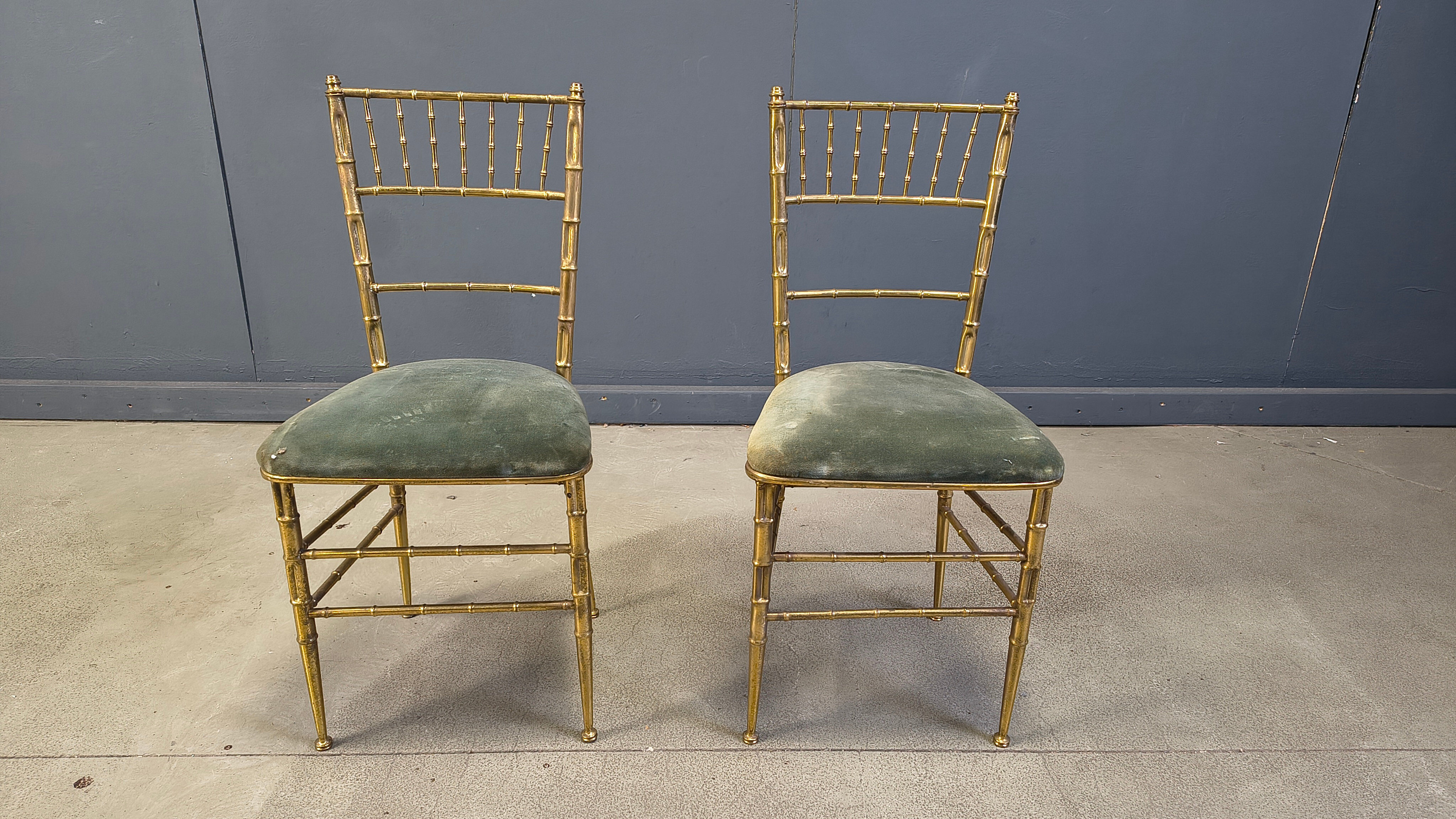 Pair of brass faux bamboo chairs, 1960s