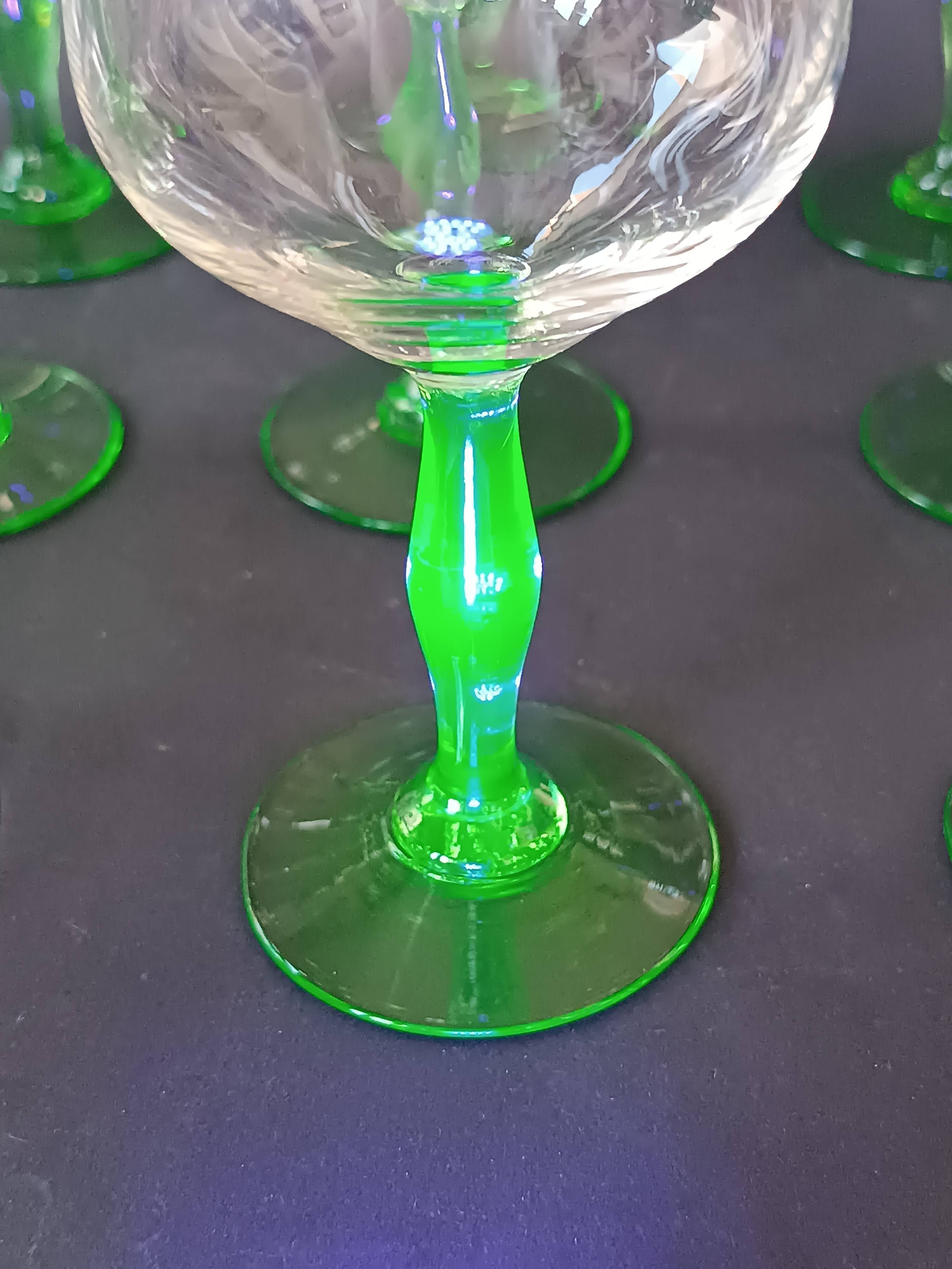 12 green footed wine glasses in opaline blown crystal 1900